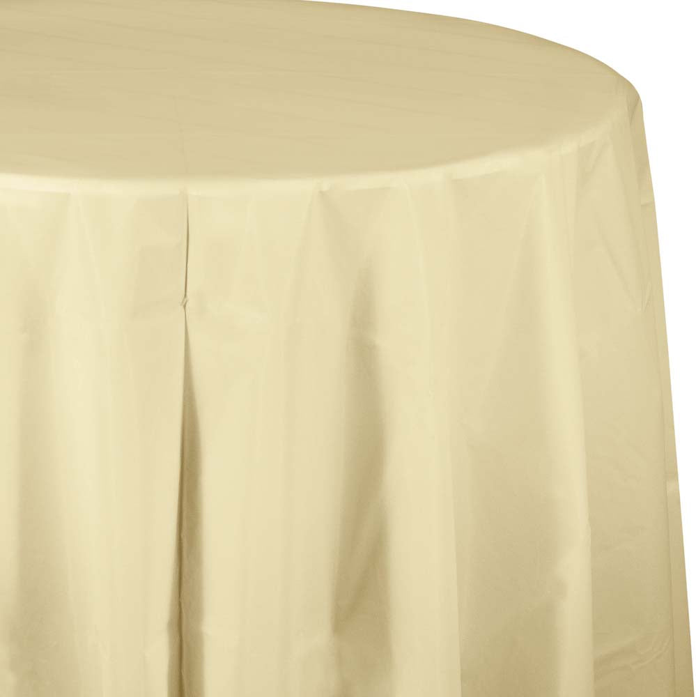 Solid Color 82 inch Round Plastic Tablecover