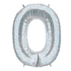 Holographic Silver Foil Number Balloon 0
